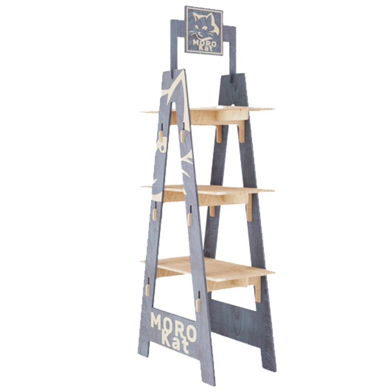 Apache Wood Customized Triangular Plywood Floor Standing Display Rack for Supermarket Store Display Stand — view 3