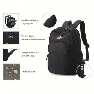 Custom Logo 26L <b>Black</b> <b>School</b> <b>Backpack</b> Waterproof College Travel Business <b>Backpack</b> Bag with Multi Compartments - Product Image 6