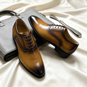 Chaussures Oxford pour hommes de style italien, chaussures habillées en cuir marron clair sur mesure pour hommes, chaussures de mariage d'été pour le marié - Product Image 6