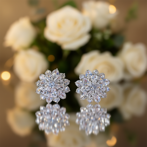 Boucles d'oreilles clous de luxe en argent 925 avec fleurs, cristaux et strass, bijoux de mariage pour femme, sertissage griffe - Product Image 2
