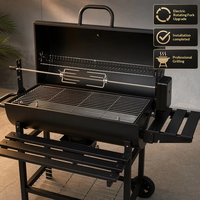 Barbecue portable d'extérieur avec rôtissoire électrique, étagères latérales et roues