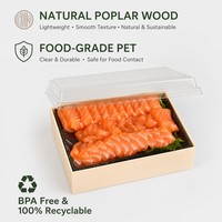 Boîte en bois pliable haut de gamme, gain de place, avec couvercle transparent, plateau à sushi et sashimi plat, conteneur alimentaire écologique pour la restauration