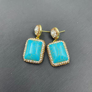 Ensemble de bijoux pour femmes, boucles d'oreilles pendantes en alliage plaqué or de style bohème chinois vintage avec turquoise - Product Image 2