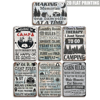 Letrero Metálico Retro Estilo Madera Envejecida con Tienda de Campaña: No Necesito Terapia, Solo Necesito Ir de Camping