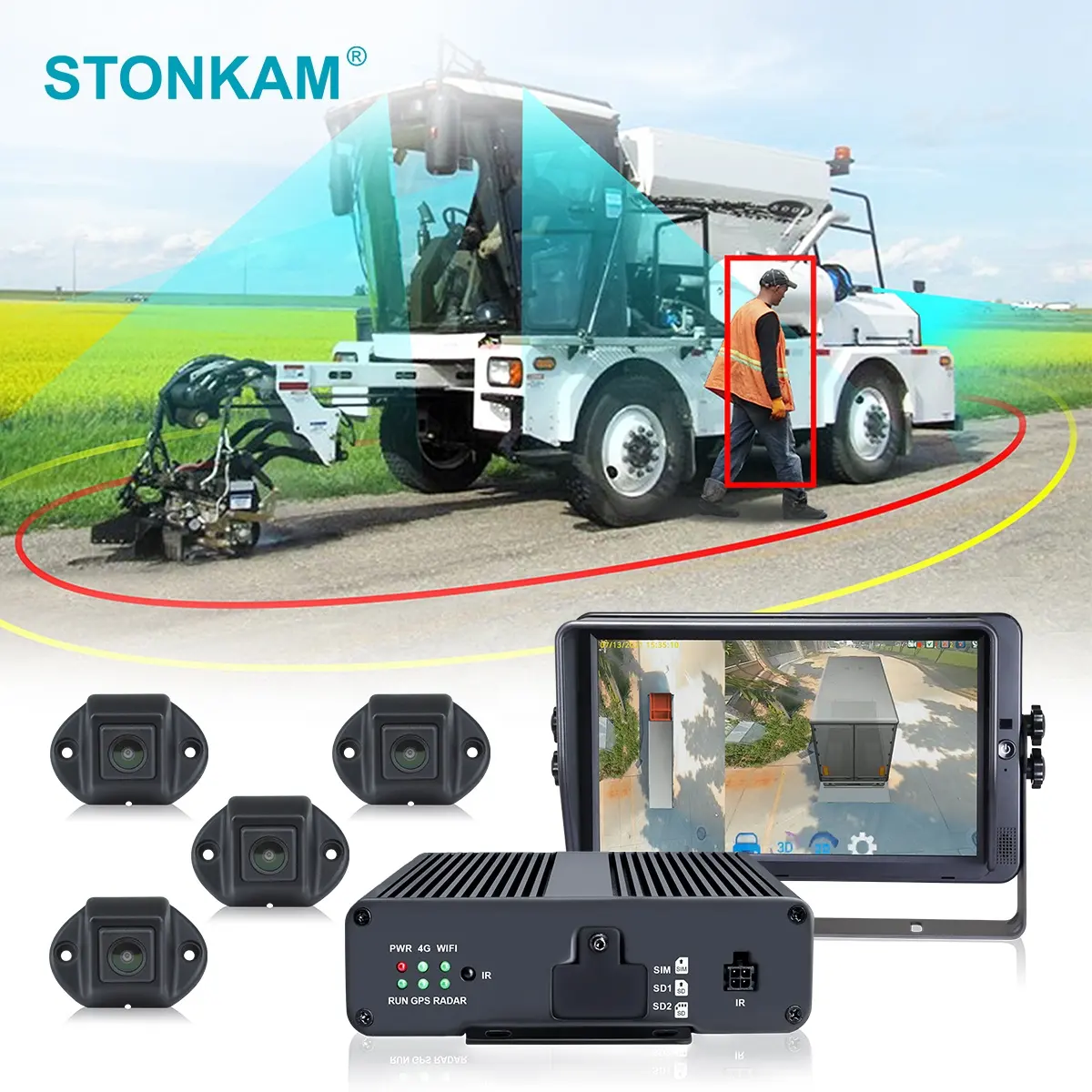 Cámara de marcha atrás STONKAM 360 para camiones pesados con alarma ADAS BSD Solución DE SEGURIDAD 3D innovadora