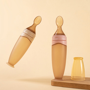 Cuillère-<span class=keywords><strong>biberon</strong></span> en silicone sans BPA avec base à ventouse, distributeur de nourriture à presser pour bébés, distributeur de céréales de riz pour nourrissons - Product Image 3
