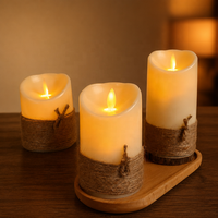 Bougies LED sans flamme à effet vacillant, aspect cire réaliste, enveloppées de corde, fonctionnant sur piles, pour la maison, les fêtes et les mariages