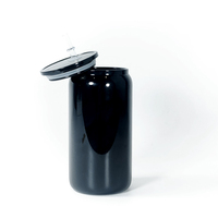 Nouvel Arrivage – Vente en Gros : Canette de Bière Noire en Verre de 16 oz pour Halloween avec Paille en Plastique et Couvercles Noirs pour Impression UV DTF
