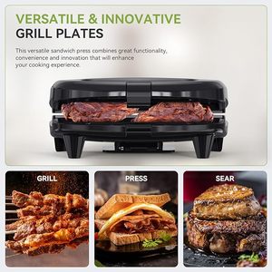 Sandwich Maker, <strong>Toaster</strong> and Electric <strong>Panini</strong> Press with Non-stick Plates, LED Indicator Lights, Cool Touch Handle, Black - Product Image 5
