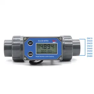 เครื่องวัดการไหล ZJLCD-BT01นิ้ว,หน้าจอ LCD สีเทาวัดได้สูงสุด3000L 1 ''-3'' วัสดุ PVC Pipe Pulse Counter Turbine Meter