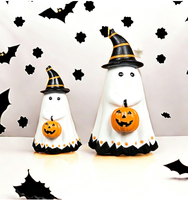Ornements en résine synthétique sur le thème des fantômes pour Halloween, motif fantôme tenant une citrouille, accessoires de décoration pour scènes de fête transfrontalières
