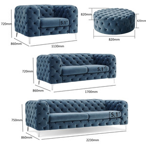 Canapé de salon NOVA Nordic Lounge, 2 places, capitonné, modulaire, en velours vert, style Chesterfield, ensemble de meubles de canapé sectionnel - Product Image 2