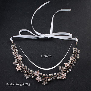 إكسسوارات شعر كورية رائعة من الكريستال، زينة شعر على شكل زهرة، إكسسوارات فستان زفاف ذهبية وردية، عصابة رأس للعروس مصنوعة يدويًا من اللؤلؤ - Product Image 3