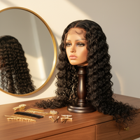 Perruque en cheveux humains vierges brésiliens bouclés en vagues profondes lâches, dentelle suisse HD sans colle transparente, perruques frontales pour femmes noires