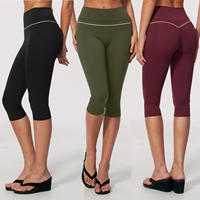 Legging olahraga wanita dengan jahitan kontras, pinggang tinggi, jahitan 3D, cepat kering, bernapas, kontrol perut, model capri, dengan logo custom.