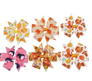 FuYu Popular Design Cute Girls Halloween Style Print Ribbon Sweet Girls Hairbow Children's Hair Accessories