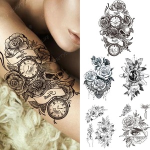 Tatuaje Temporal Impermeable de Rosa Grande, Flor, Mariposa, Pájaro, Estilo Hipster, para <span class=keywords><strong>Mujer</strong></span>, Hombre, Brazo, <span class=keywords><strong>Pierna</strong></span>, Arte Corporal, Tótem - Product Image 2