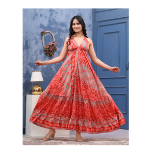 Robe bohème en soie pour femme – Robe longue imprimée avec bretelles spaghetti, dos ouvert et ourlet à volants fluide pour la plage et les vacances - Product Image 1
