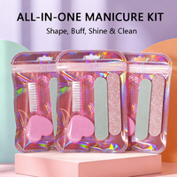 Kit de manucure jetable 5-en-1 scintillant : mini-limes à ongles, brosse à ongles, repousse-cuticules, limes à ongles en forme de cœur