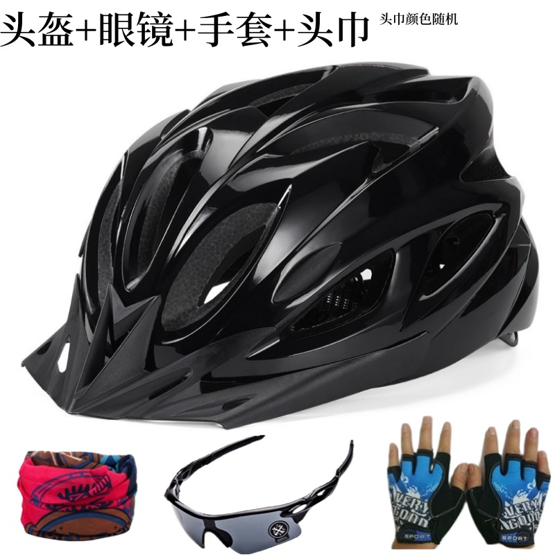 Negro brillante + guantes + gafas + pañuelo para la cabeza