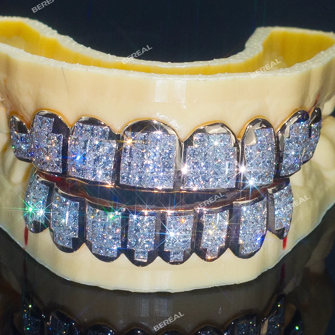 Grillz personalizado de dentes invisível para rapper Vvs Moissanite, grelha de dentes personalizada com ouro 925K 10K 14K 18K e diamante hip hop personalizado