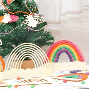 Customized Unfinished <b>Wooden</b> <b>Rainbow</b> Craft Kit with Hem Rope for Kids' Educational Play Dropshipping - Product Image 1
