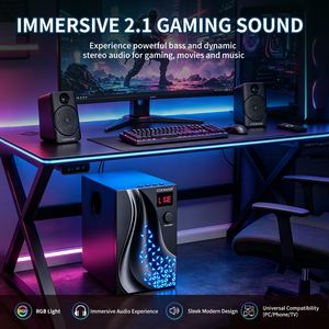 Altavoz <span class=keywords><strong>para</strong></span> Juegos de Computadora de Escritorio, Sistema 2.1 con Anillo de Luz LED RGB, <span class=keywords><strong>Subwoofer</strong></span> de Madera con Bajos Potentes <span class=keywords><strong>para</strong></span> <span class=keywords><strong>PC</strong></span> y Laptop - Product Image 1