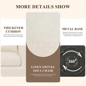 Fauteuil pivotant en lin confortable, coussin épais à haute densité, tissu doux pour la peau, accent moderne pour le salon, la chambre à coucher, le salon - Product Image 2