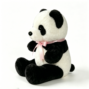 Peluche panda personnalisée avec nœud rose, adorable peluche panda avec ruban, peluche panda classique avec accent rose, panda simple. - Product Image 2