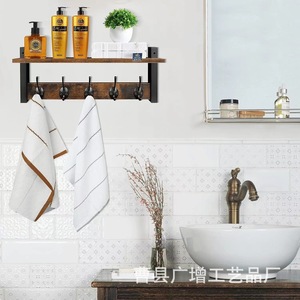 Wooden <b>Wall</b> <b>Mounted</b> Storage Rack With Hooks 2 Tier Solid Wood <b>Shelf</b> For Bathroom Entryway Multipurpose Durable Natural Color - Product Image 1