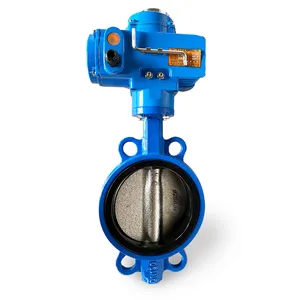 DN100 DN200 PN16 wafer type DC AV Electric Actuator control sanitary Wafer butterfly valve for water
