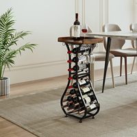 Porte-bouteilles en verre, table en bois, 14 bouteilles, rangement à vin au sol, bar à domicile, cuisine, salle à manger, salon, porte-bouteilles à vin sur pied