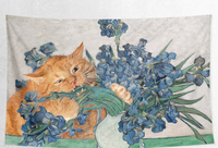 Tapisserie d'art inspirée de Van Gogh et de Monet, Chat Orange Nuit Étoilée, Récréation artistique, Décoration murale personnalisée adaptée aux animaux domestiques pour chambre à coucher