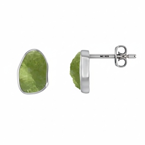 Pendientes de tuerca con cierre de mariposa en bruto de apatita verde Natural de Plata de Ley 925, ajuste de bisel de estilo clásico, paquete de 4 pares - Product Image 1