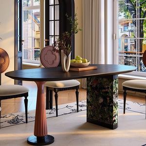 Ensemble de table et de chaises de salle à manger ovales en bois massif moderne pour petit appartement, salon, meubles de maison - Product Image 1