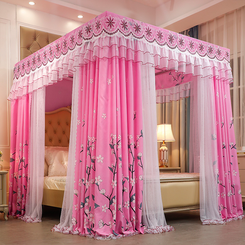 pink three flowers Double-layer double-rod