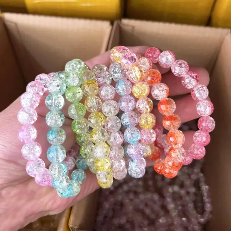 Cheap Wholesale Custom Charm Beaded Bracelets Glass Crack Crystal Double Color 10Mm Mixed Crystal Fine Bracelets
