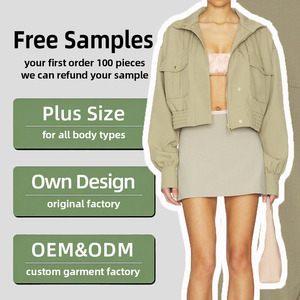 <span class=keywords><strong>Veste</strong></span> courte utilitaire cargo <span class=keywords><strong>kaki</strong></span> pour <span class=keywords><strong>femme</strong></span>, col montant, taille élastique, style streetwear, vêtement d'extérieur automne-printemps pour femmes - Product Image 2