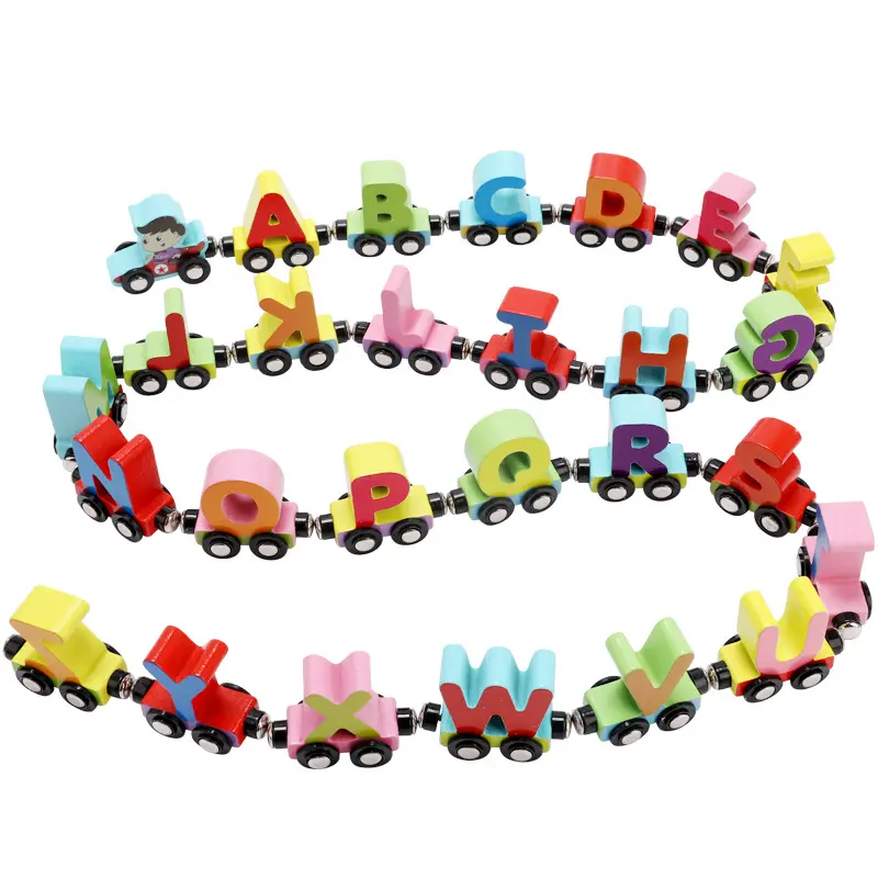 Factory Wholesale Children's Early Education Learning Numbers And Letters Magnetic Train Puzzle Wooden Toy Car