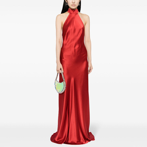 Custom Women Solid Color Fashion Sleeveless Sexy Backless Light Blue Halter 100% Mulberry <strong>Silk</strong> Off-shoulder Long <strong>Wrap</strong> <strong>Dresses</strong> - Product Image 6