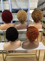 Perruques courtes en dentelle transparente entièrement frontales très bon marché, perruque de cheveux humains bouclés coupe pixie pour les femmes noires