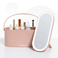 Trousse de Maquillage Portable avec Miroir LED, Boîte de Rangement Cosmétique Lumineuse, Sac de Voyage Organisateur de Coiffure pour Femmes, Kit de Beauté