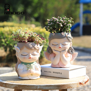 Chậu hoa hình cô gái có cánh bằng nhựa, chậu gốm dễ thương, thân thiện với môi trường, có lỗ thoát nước, chậu vui nhộn dành cho vườn và chậu trồng cây - Product Image 2