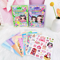 Livre d'autocollants de déguisement de princesse mignon en gros, autocollants brillants visages heureux, livre silencieux DIY pour enfants, papeterie de scrapbooking