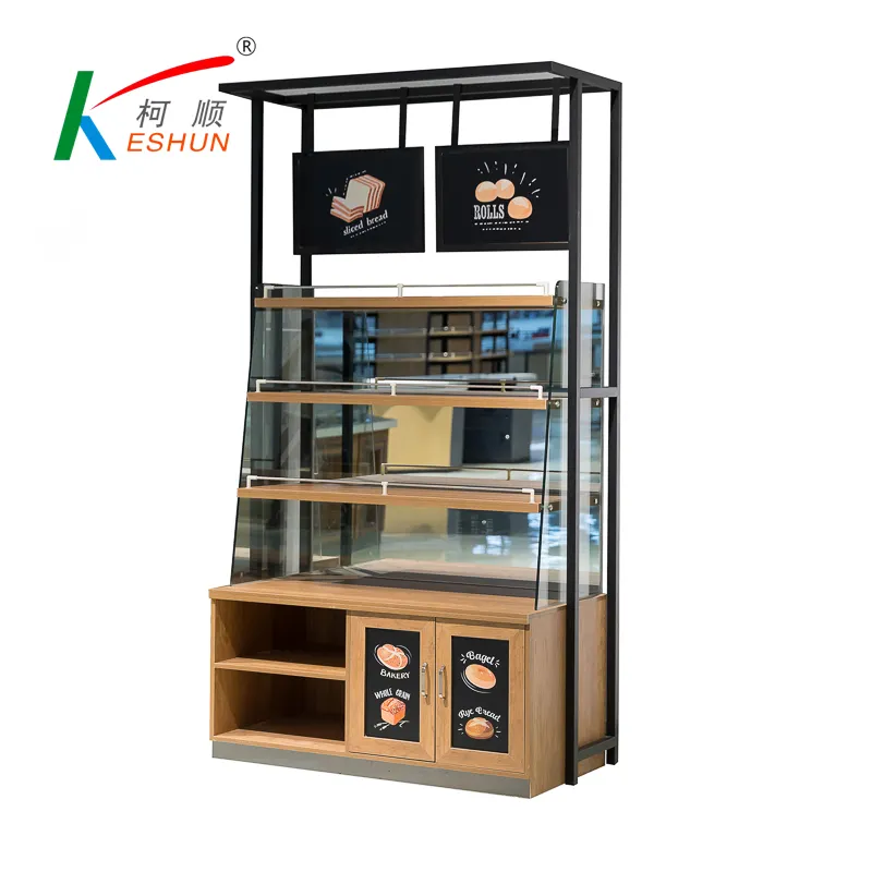 Bakery Bread Rack Wood and Metal Finished Fashionable Style With Sign Holder keshun display