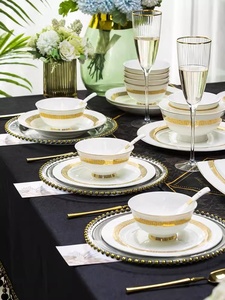 Luxury Chinese Style High Temperature Porcelain Dinnerware <b>Set</b> <b>Bone</b> <b>China</b> Plant Pattern 60pcs Cup Kit Customized Logo Carton - Product Image 2
