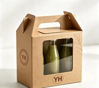 Maßgefertigte Umweltfreundliche Recycelbare Schwammgefütterte Papierflaschenträger-Box mit Fenster und Griff für Glasflaschen Geschenkverpackung Tragbare Lebensmittelverpackung