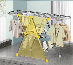 Meilleure vente Séchoir à <span class=keywords><strong>linge</strong></span> pliable à 21 tiges, boucle antidérapante, étagère à chaussures et roues Séchoir à <span class=keywords><strong>linge</strong></span> en acier inoxydable - Product Image 1