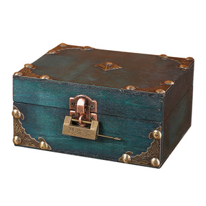 Vintage Wooden Jewelry <b>Box</b> With <b>Lock</b> And Hinge Blue Distressed Finish For Storage And Gift Use - Product Image 5