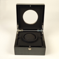 Boîte à montres en fibre de carbone imitation bois avec fenêtre transparente, doublure en velours, fermeture à charnière métallique, logo personnalisé pour l'affichage et la collection de montres de marque